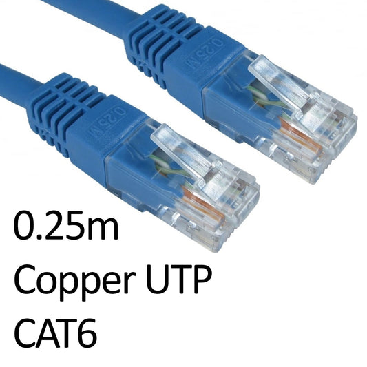 RJ45 (M) to RJ45 (M) CAT6 0.25m Blue OEM Moulded Boot Copper UTP Network Cable - PC Gear UK