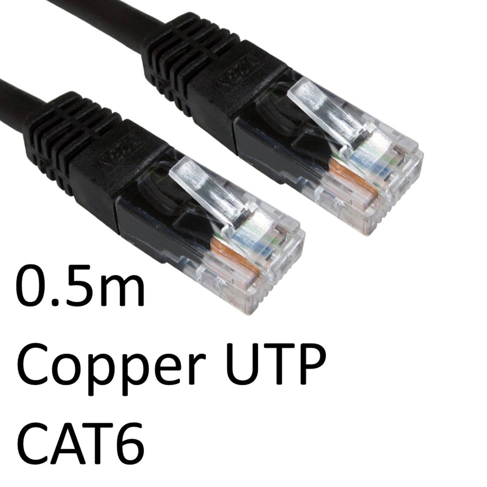 RJ45 (M) to RJ45 (M) CAT6 0.5m Black OEM Moulded Boot Copper UTP Network Cable - PC Gear UK
