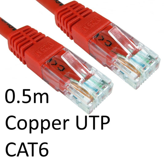 RJ45 (M) to RJ45 (M) CAT6 0.5m Red OEM Moulded Boot Copper UTP Network Cable - PC Gear UK