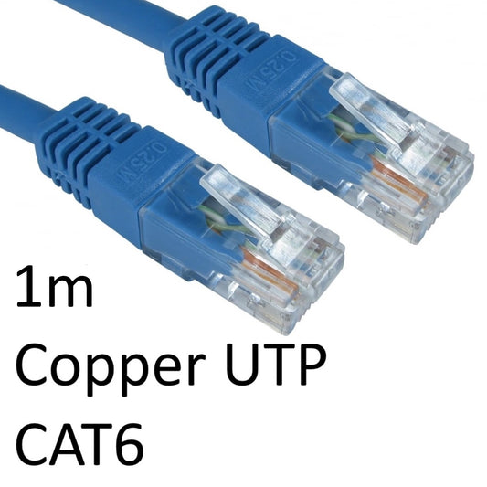 RJ45 (M) to RJ45 (M) CAT6 1m Blue OEM Moulded Boot Copper UTP Network Cable - PC Gear UK