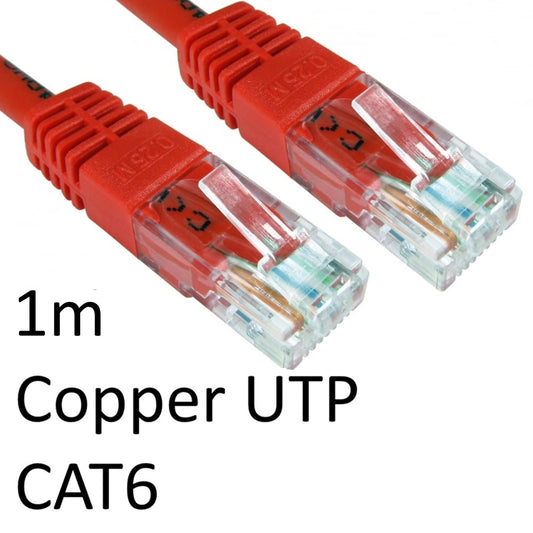 RJ45 (M) to RJ45 (M) CAT6 1m Red OEM Moulded Boot Copper UTP Network Cable - PC Gear UK