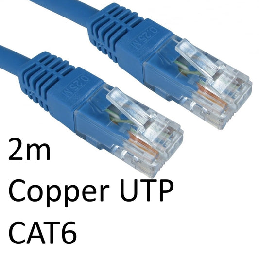 RJ45 (M) to RJ45 (M) CAT6 2m Blue OEM Moulded Boot Copper UTP Network Cable - PC Gear UK