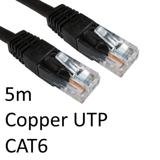 RJ45 (M) to RJ45 (M) CAT6 5m Black OEM Moulded Boot Copper UTP Network Cable - PC Gear UK