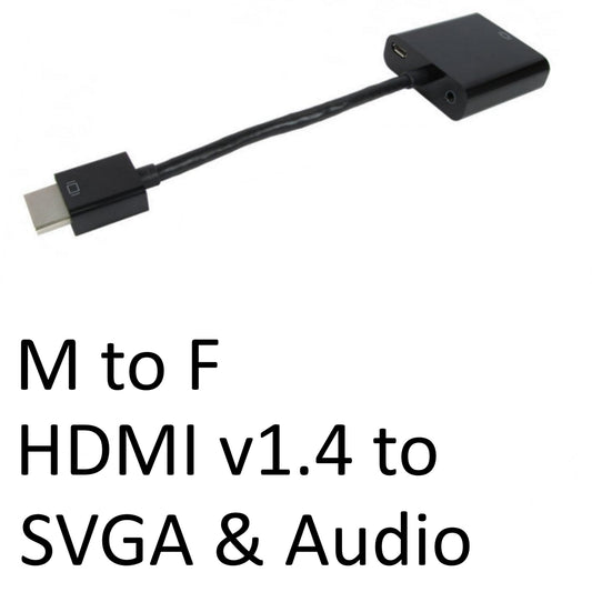 HDMI 1.4 (M) to SVGA & Audio (F) Black OEM Converter Adapter - PC Gear UK