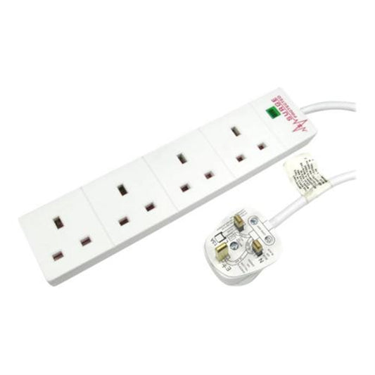 5m 4 Gang Surge Protected LED Indicator UK Mains Extension - White - PC Gear UK
