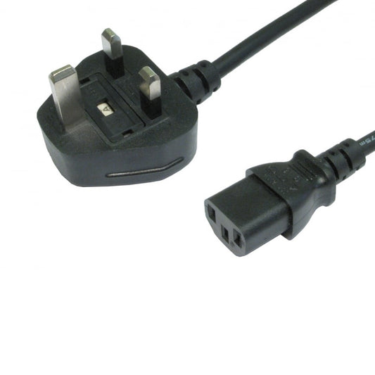 1.8m UK 3 Pin Plug To IEC C13 (Kettle) 5 Amp Fuse Mains Extension Cable - Black - PC Gear UK