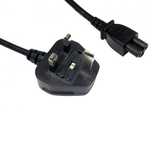 1.8m UK 3 Pin Plug To IEC C5 (Clover) 5 Amp Fuse Mains Extension Cable - Black - PC Gear UK