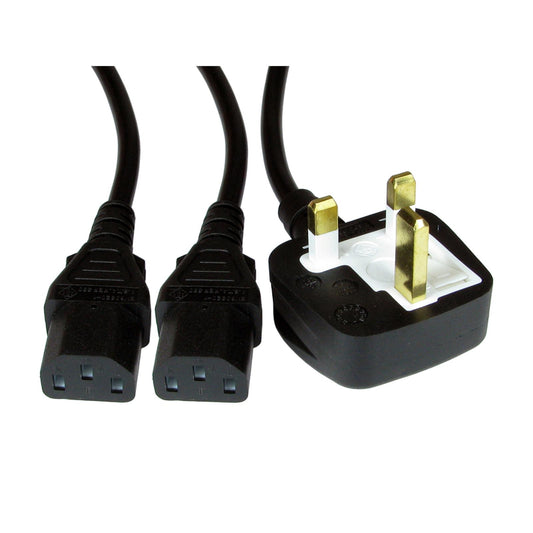 UK Mains to 2 x IEC Kettle 1.8m Black OEM Power Splitter Cable - PC Gear UK