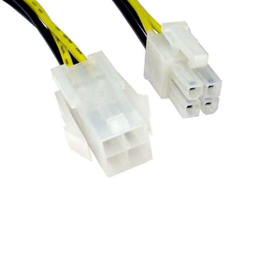 4-Pin ATX (M) to 4-Pin ATX (F) 0.28m Black and Yellow OEM Internal Extension Cable - PC Gear UK
