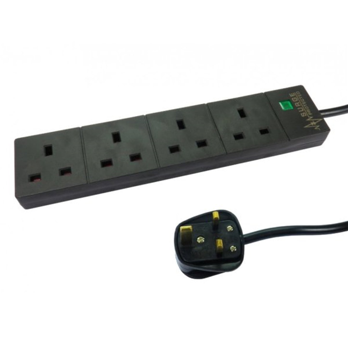 2m 4 Gang Surge Protected LED Indicator UK Mains Extension - Black - PC Gear UK