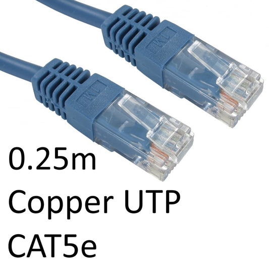RJ45 (M) to RJ45 (M) CAT5e 0.25m Blue OEM Moulded Boot Copper UTP Network Cable - PC Gear UK