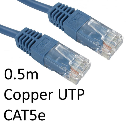 RJ45 (M) to RJ45 (M) CAT5e 0.5m Blue OEM Moulded Boot Copper UTP Network Cable - PC Gear UK