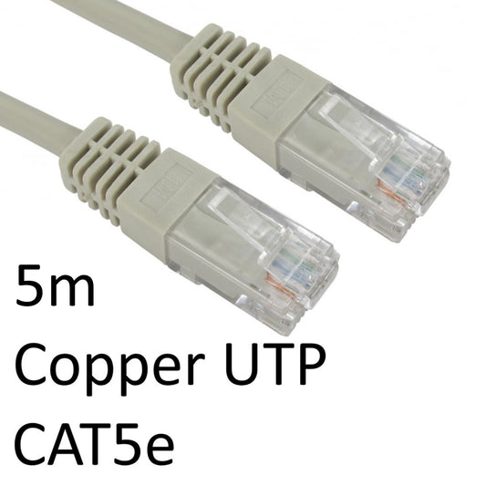 RJ45 (M) to RJ45 (M) CAT5e 5m Grey OEM Moulded Boot Copper UTP Network Cable - PC Gear UK