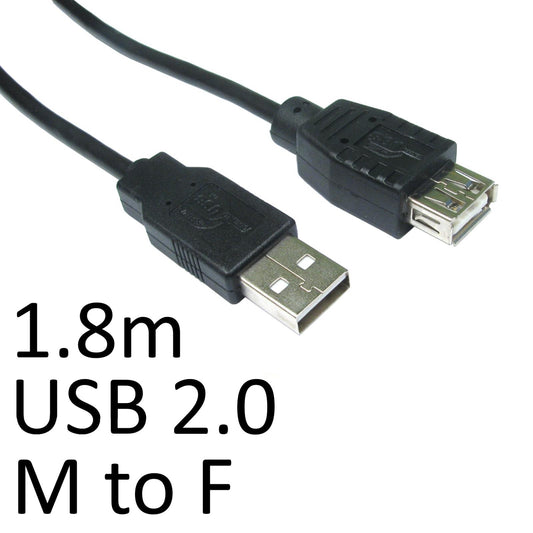 USB 2.0 A (M) to USB 2.0 A (F) 1.8m Black OEM Extension Data Cable - PC Gear UK