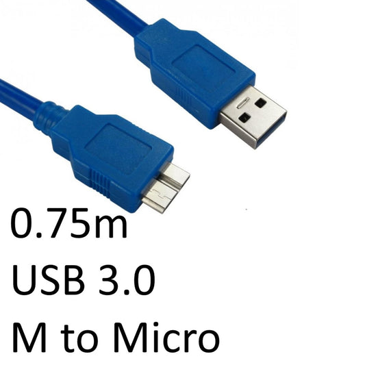USB 3.0 A (M) to USB 3.0 Micro B (M) 0.75m Blue OEM Data Cable - PC Gear UK