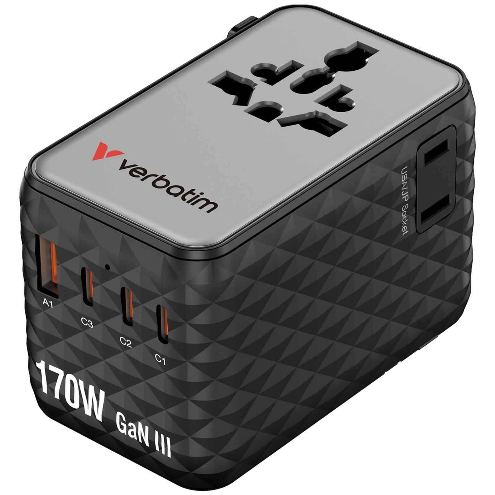 Verbatim (30190) Charge 'n' Travel 170W Universal Travel Adapter Black, Charge Up To 6 Devices AT Once