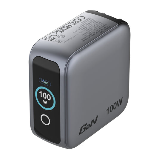 Verbatim (30239) Mini GaN Charger 100W With Display, 100W 3-Port + 100W USB-C to USB-C Cable