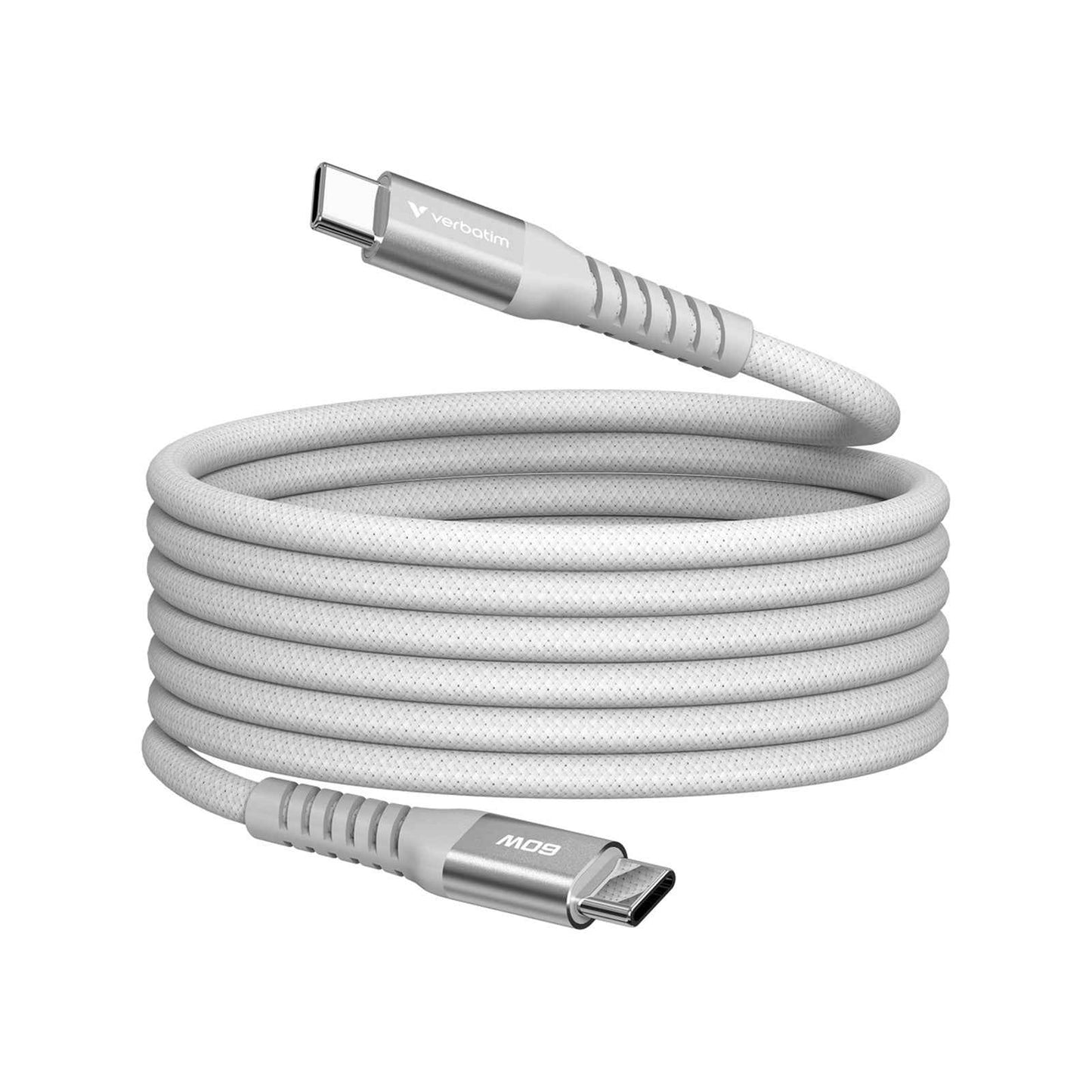 Verbatim (31850) Sync & Charge USB-C to USB-C 60W Magnetic Cable 120cm Grey, Supports PD 3.0 and QC 3.0