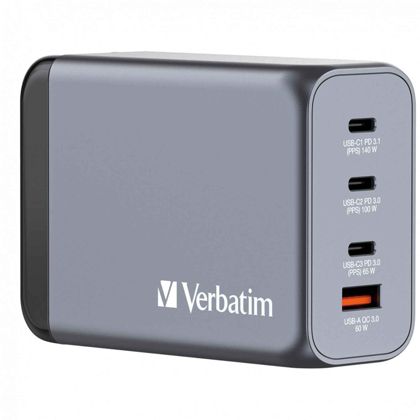 Verbatim (32205) GNC-240 GAN CHARGER 240W WITH 1 X USB-C 140W /1 X USB-C 100W / 1 X USB-C 65W / 1 X USB-A QC 3.0 (EU/UK/US)