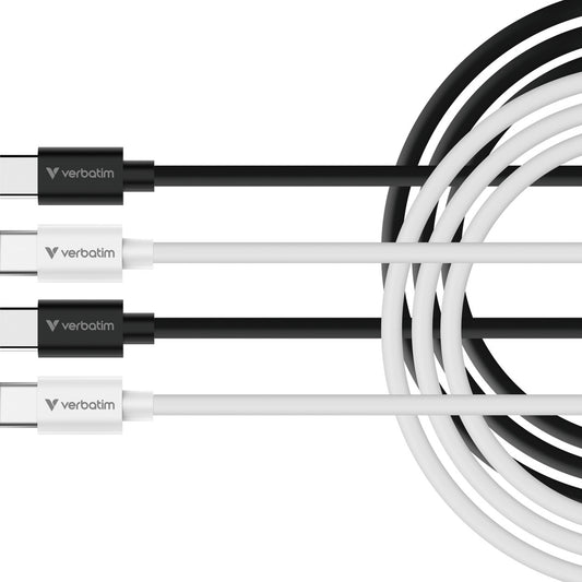 Verbatim (32391) Essentials Sync & Charge USB-C to C Cables (2 pack) Black & White, 1m, 60W PD, 480Mbps, USB Power Delivery 3.0 Supports Up To 60W Fast Charging