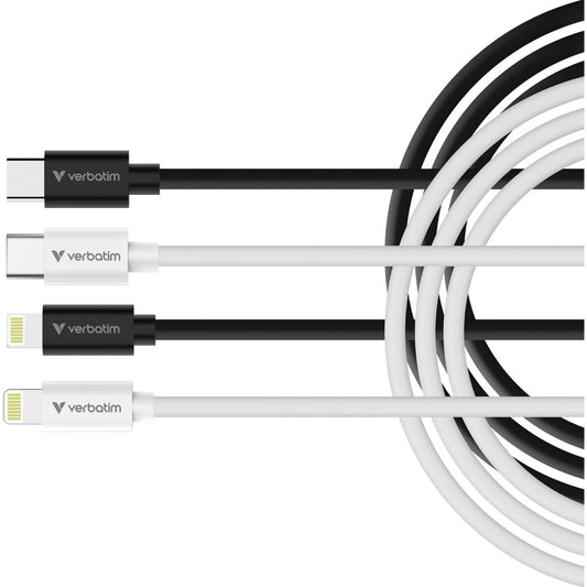 Verbatim (32392) Essentials Sync & Charge USB-C to Lightning Cables (2 pack) Black & White, 1m, 27W PD, 480Mbps, USB Power Delivery 3.0 Supports Up To 27W Charging Power