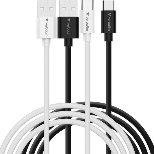 Verbatim (32393) Essentials Sync & Charge USB-A to C Cables (2 pack) Black & White,1m,18W QC, 480Mbps, Quick Charge 3.0 Support Up To 18W Charging