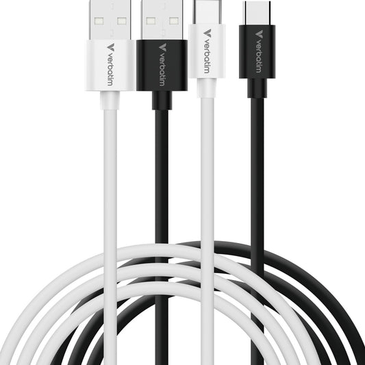 Verbatim (32393) Essentials Sync & Charge USB-A to C Cables (2 pack) Black & White,1m,18W QC, 480Mbps, Quick Charge 3.0 Support Up To 18W Charging