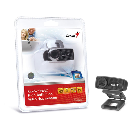 Genius FaceCam 1000X HD WebCam V2, 1280x720, True-to-life HD 720p with Built-in Microphone, For Skype, FaceTime, Hangouts, WebEx, USB Connection, Black - PC Gear UK