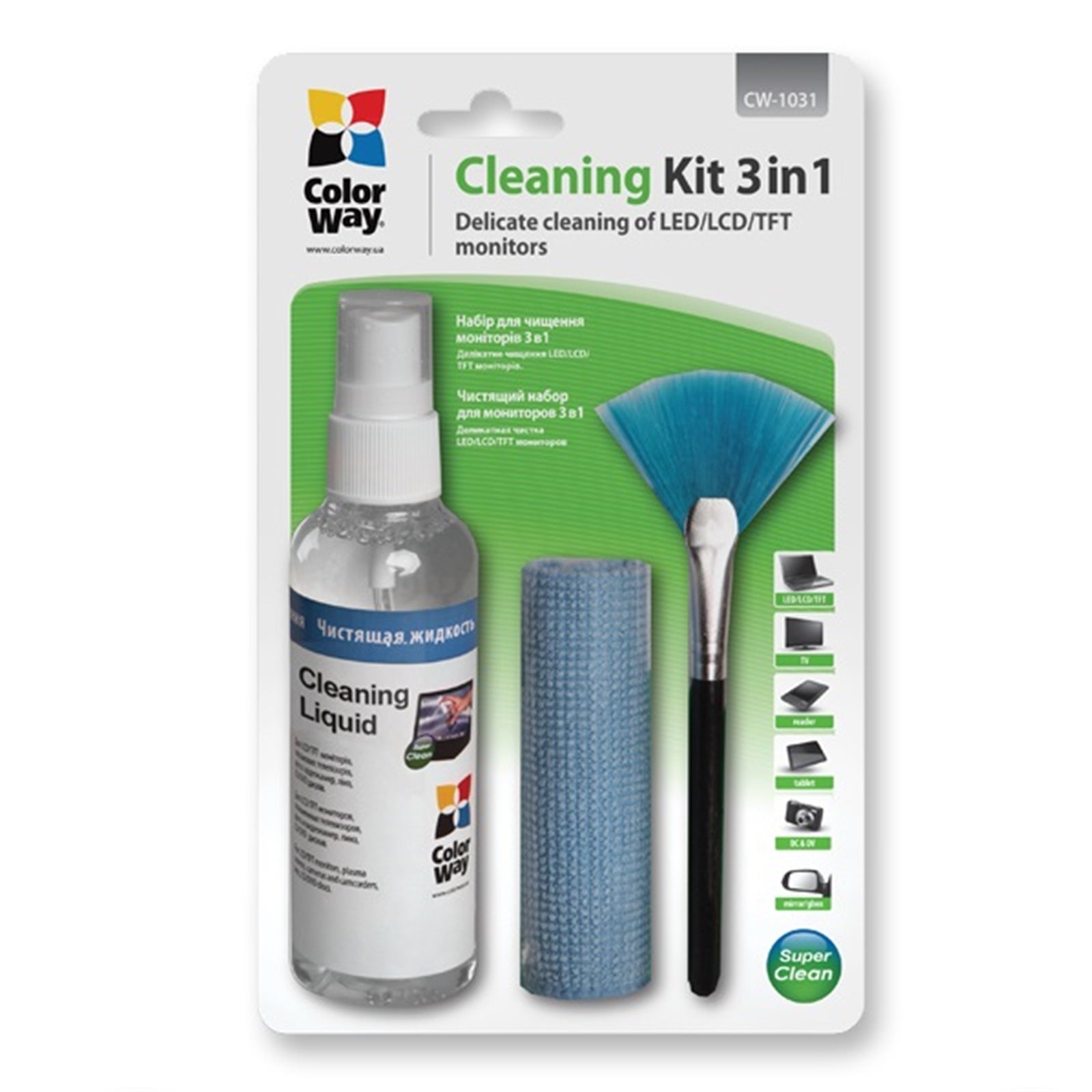 Colorway Multipurpose 3 in 1 Cleaner Set with Microfiber Cloth for Screen and Monitor - PC Gear UK