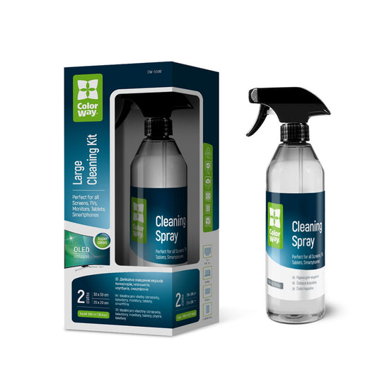 ColorWay Large Electronics Kit Includes 550ml Cleaning Liquid,  1 x Microfiber Cloth & 1 x Glass Cloth - PC Gear UK