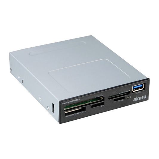 Akasa USB 3.0 Multi Card Reader, Supports CF/MS/SD/MicroSD UHS-II Cards, 3.5", Internal USB 3.0 Connector, Black, for PC - PC Gear UK