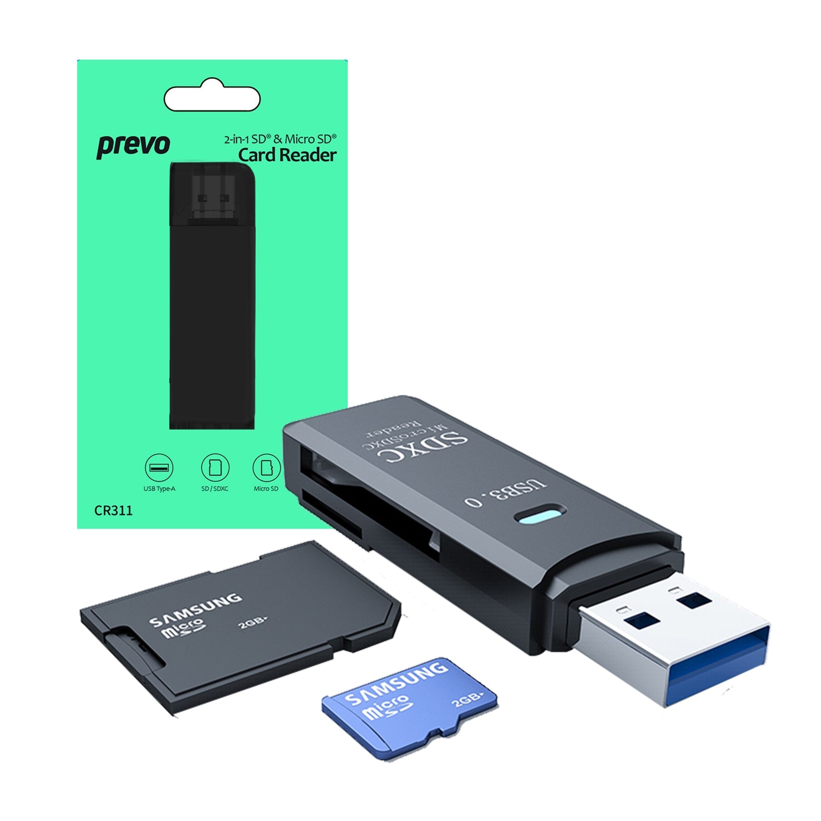 Prevo CR311 USB 3.0 Card Reader, High-speed Memory Card Adapter Supports SD/Micro SD/TF/SDHC/SDXC/MMC, Compatible with Windows, OS, Black - PC Gear UK