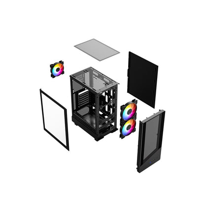Vida Spire ATX Mid-Tower Gaming Case, Mesh Front, 3x ARGB Fans, Tempered Glass, Black