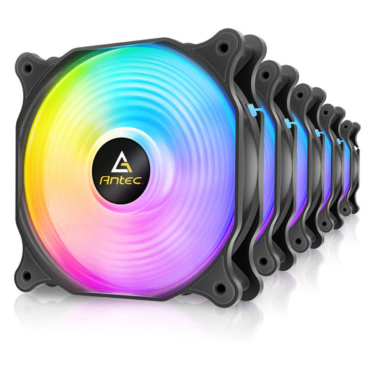 Antec F12 Racing ARGB 120mm PWM Case Fan, 3 Pack, Hydraulic Bearing, 1500 RPM, Black - PC Gear UK