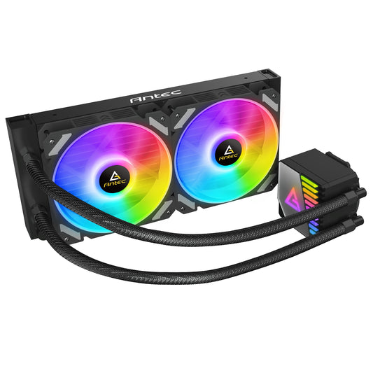 ANTEC Symphony 240 AiO Liquid CPU Cooler, Universal Socket, 240mm Radiator, PWM 1600RPM Cooling Fans, Addressable RGB LED Lighting with Chromatic ARGB Lighting Pump Head - PC Gear UK