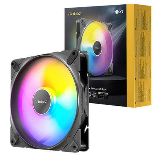 Antec Tranquil 140 ARGB PWM Case Fan - Fluid Dynamic Bearing, 450-1500 RPM, Black - PC Gear UK