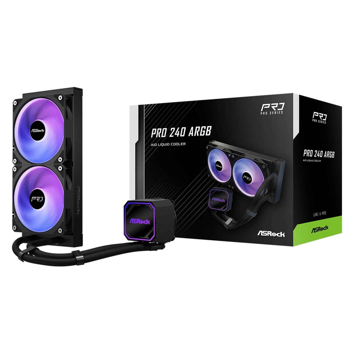 ASRock Pro 240 ARGB AIO Liquid CPU Cooler, 240mm Radiator, Dual 120mm PWM Fans, Addressable RGB, Intel LGA1700/1851 & AMD AM5/AM4 Compatible