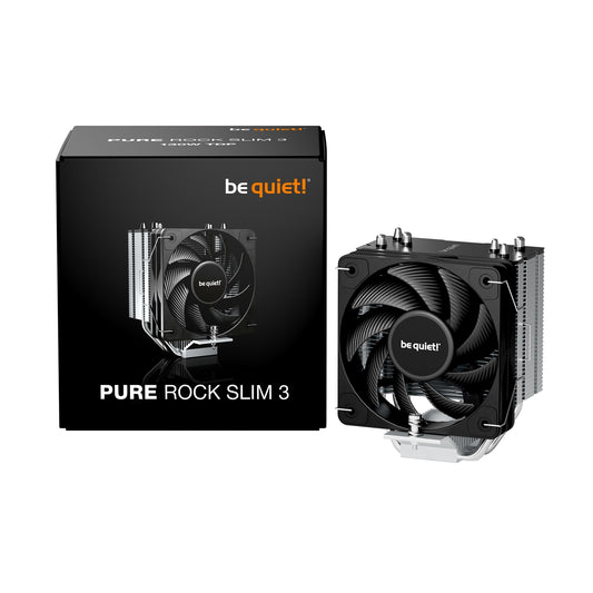 be quiet! Pure Rock Slim 3 Fan CPU Cooler, Universal Socket, High Quality 100mm PWM Black Cooling Fan, 1700RPM, 3 Heat Pipes, 130W TDP, Intel 1851/ 1700 & AMD AM4/ AM5 Compatible, Intel: 1851 / 1700AMD: AM5 / AM4