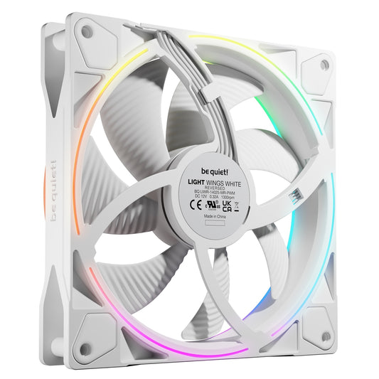 be quiet! Light Wings 140mm PWM Reverse, White, ARGB Lighting, Ultra-Quiet Operation Max 25.5dB(A), High Airflow, 60,000 Hours - PC Gear UK