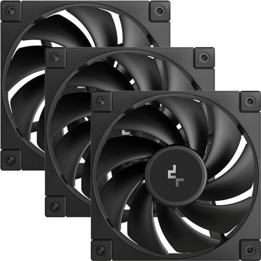 DeepCool FD12 120mm Case Fan 3-Pack, PWM Control, High Airflow, Low Noise, Hydro Bearing, Black, Anti-Vibration Pads, 4-Pin Connector - PC Gear UK