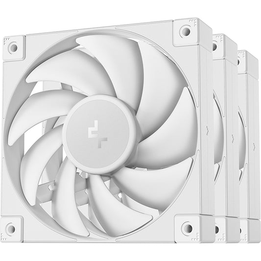 DeepCool FD12 120mm Case Fan 3-Pack, PWM Control, High Airflow, Low Noise, Hydro Bearing, White, Anti-Vibration Pads, 4-Pin Connector - PC Gear UK
