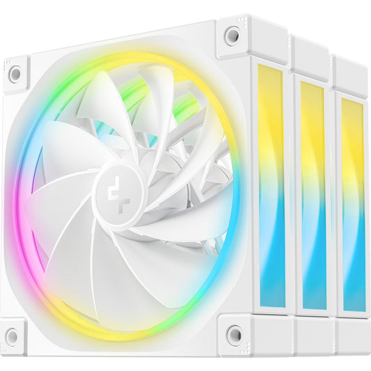 DeepCool FL12 120mm PWM 3 Pack Reverse White Fan - High Performance, Low Noise, Fluid Dynamic Bearing, 36 ARGB LEDs, 500-2150 RPM, 55 CFM Airflow, 4-Pin PWM Control
