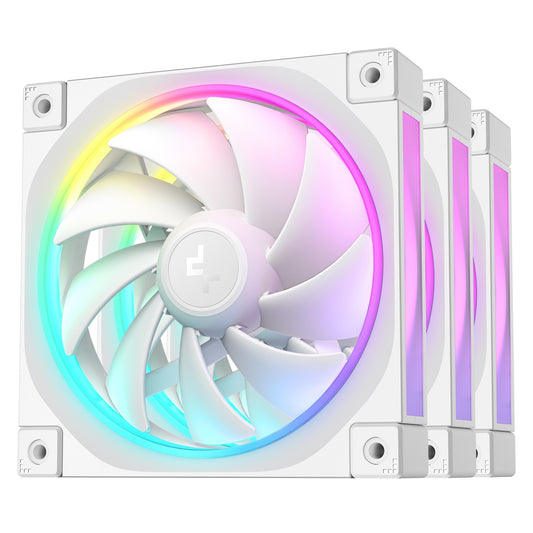 DeepCool FL12 120mm PWM 3 Pack White Fan - High Performance, Low Noise, Fluid Dynamic Bearing, 36 ARGB LEDs, 500-2150 RPM, 55 CFM Airflow, 4-Pin PWM Control - PC Gear UK