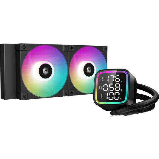 DeepCool LD 240 AIO Liquid CPU Cooler, Universal Socket, 240mm Radiator, PWM 2400RPM Cooling Fans, Addressable RGB LED Lighting, Fully Customizable Infinity Mirror Cap Design, Digital Display, - PC Gear UK