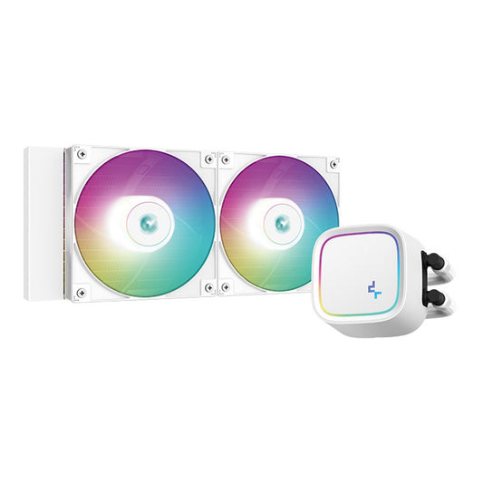 DeepCool LE520 White Universal AiO Cooler with 2 x 120mm ARGB PWM Fans, Copper Heatsink, Aluminium Radiator, Intel/ AMD Compatible - PC Gear UK