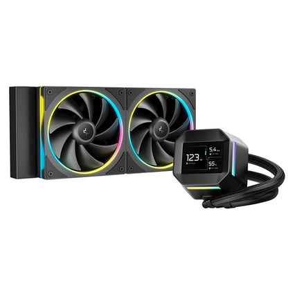 DeepCool, DeepCool LM240 Liquid CPU Cooler with 2.4" IPS Display, 240mm AIO, Dual 120mm ARGB Fans, Anti-Leak Technology, PWM Pump, Intel LGA 1851/1700 & AMD AM5 Compatible, Black, Intel: LGA 1851, LGA 1700, LGA 1200, LGA 1151/1150/1155AMD: AM5, AM4