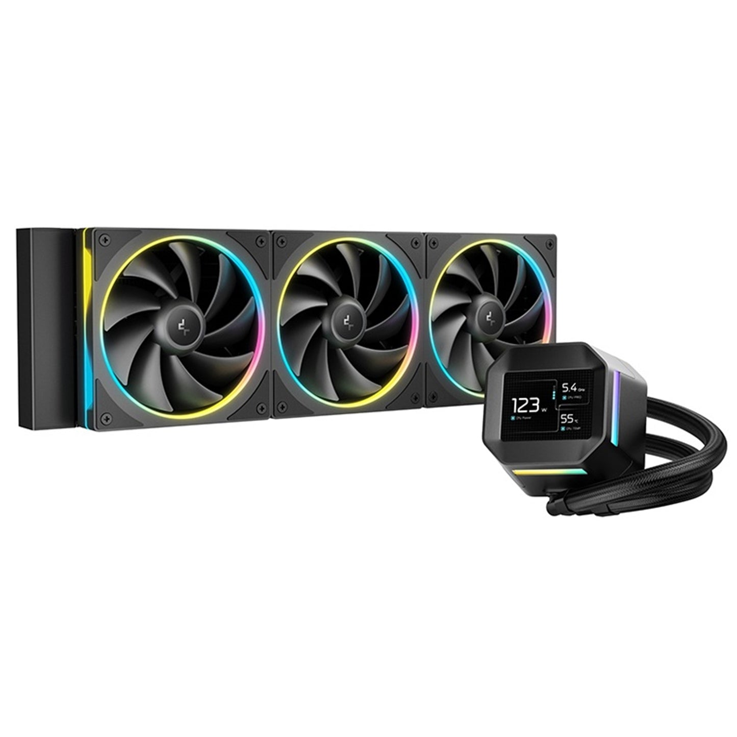 DeepCool, DeepCool LM360 Liquid CPU Cooler with 2.4" IPS Display, 360mm AIO, Triple 120mm ARGB Fans, Anti-Leak Technology, PWM Pump, Intel LGA 1851/1700 & AMD AM5 Compatible, Black, Intel: LGA 1851, LGA 1700, LGA 1200, LGA 1151/1150/1155AMD: AM5, AM4