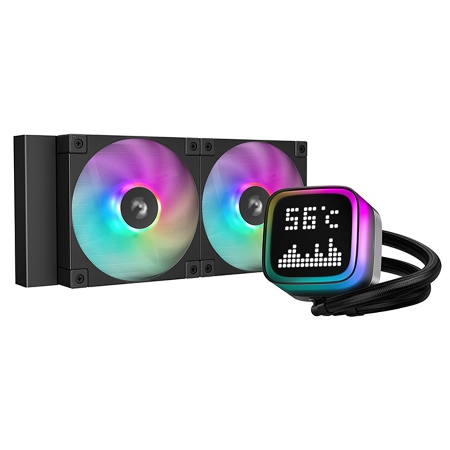 DeepCool LP240 240mm Liquid CPU Cooler, ARGB Pump with Custom Pixel Display, FD12 ARGB PWM Fans, Anti-Leak Tech, Compatible with Intel LGA1851/1700 & AMD AM5/AM4 - PC Gear UK