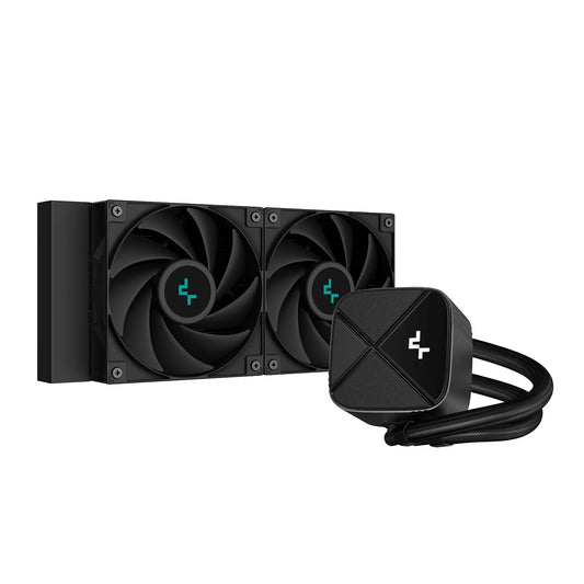 DeepCool LS520S Zero Dark All In One Liquid CPU Cooler, 240mm Radiator, 2 x 120mm Deepcool Fans, Intel/AMD - PC Gear UK