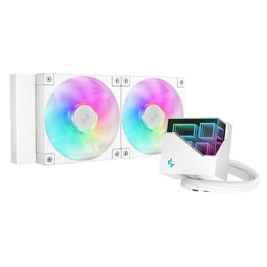 DeepCool LT240 Liquid CPU Cooler, 240mm Radiator, Dual 120mm ARGB Fans, Infinity Mirror Top Cap, Silent Operation, Anti-Leak Tech, White - PC Gear UK